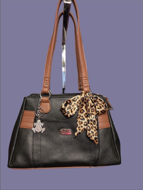 B. Amici Handbags - #379 B. Amici- Black/brown Handbag w/scarf/bag Charm